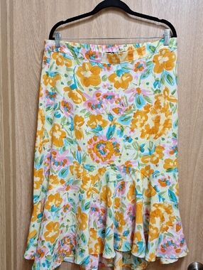 Women's Yellow Floral High-Low Ruffle Skirt